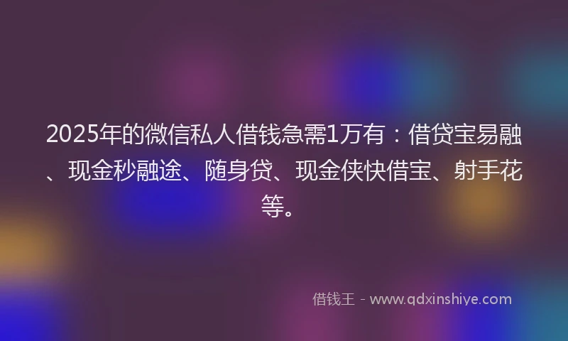 2025年的微信私人借钱急需1万有：借贷宝易融、现金秒融途、随身贷、现金侠快借宝、射手花等。