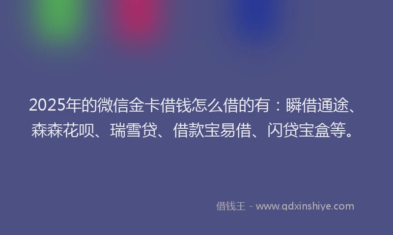 2025年的微信金卡借钱怎么借的有：瞬借通途、森森花呗、瑞雪贷、借款宝易借、闪贷宝盒等。