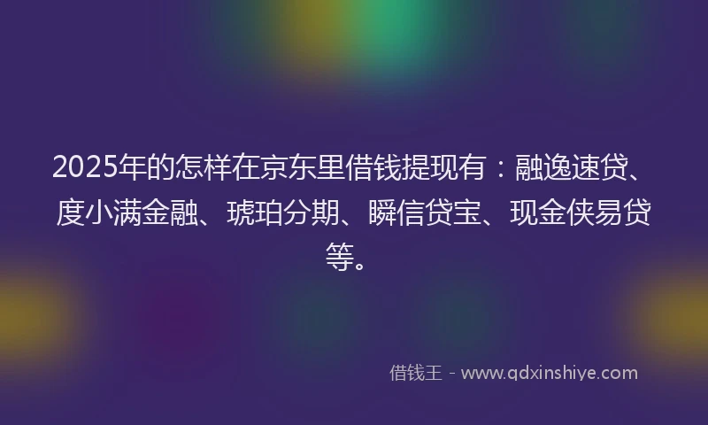 2025年的怎样在京东里借钱提现有：融逸速贷、度小满金融、琥珀分期、瞬信贷宝、现金侠易贷等。