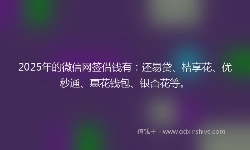 2025年的微信网签借钱有：还易贷、桔享花、优秒通、惠花钱包、银杏花等。