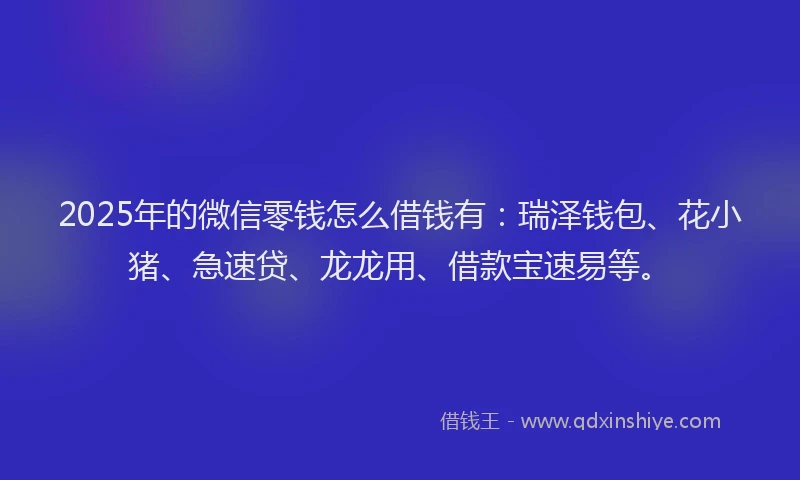 2025年的微信零钱怎么借钱有：瑞泽钱包、花小猪、急速贷、龙龙用、借款宝速易等。