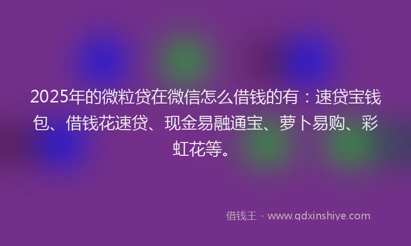 2025年的微粒贷在微信怎么借钱的有：速贷宝钱包、借钱花速贷、现金易融通宝、萝卜易购、彩虹花等。