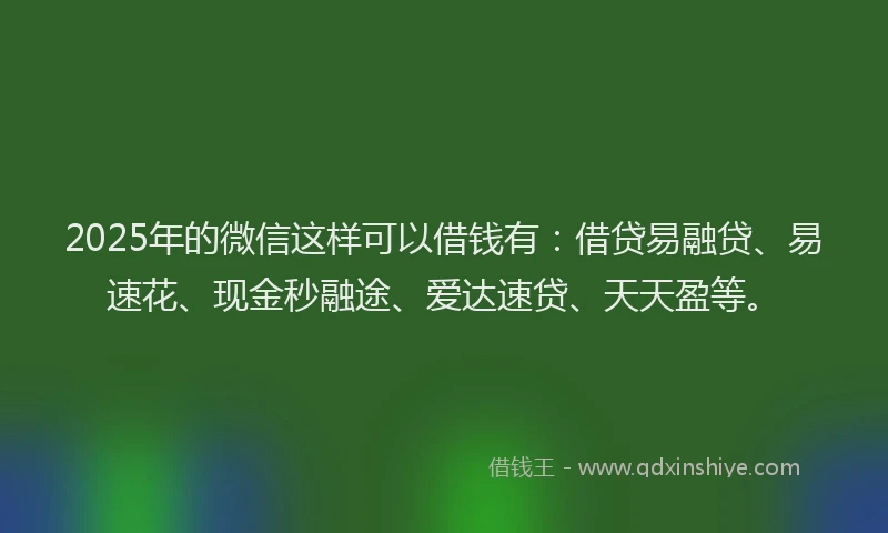 2025年的微信这样可以借钱有：借贷易融贷、易速花、现金秒融途、爱达速贷、天天盈等。