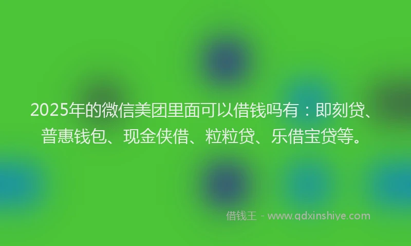 2025年的微信美团里面可以借钱吗有：即刻贷、普惠钱包、现金侠借、粒粒贷、乐借宝贷等。
