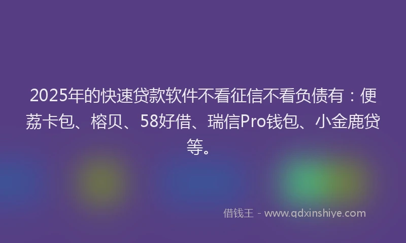 2025年的快速贷款软件不看征信不看负债有：便荔卡包、榕贝、58好借、瑞信Pro钱包、小金鹿贷等。