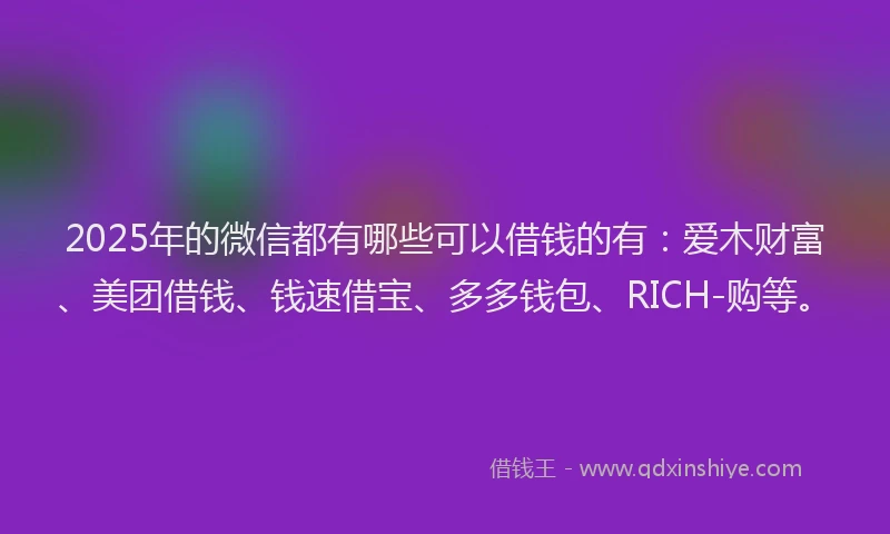 2025年的微信都有哪些可以借钱的有：爱木财富、美团借钱、钱速借宝、多多钱包、RICH-购等。