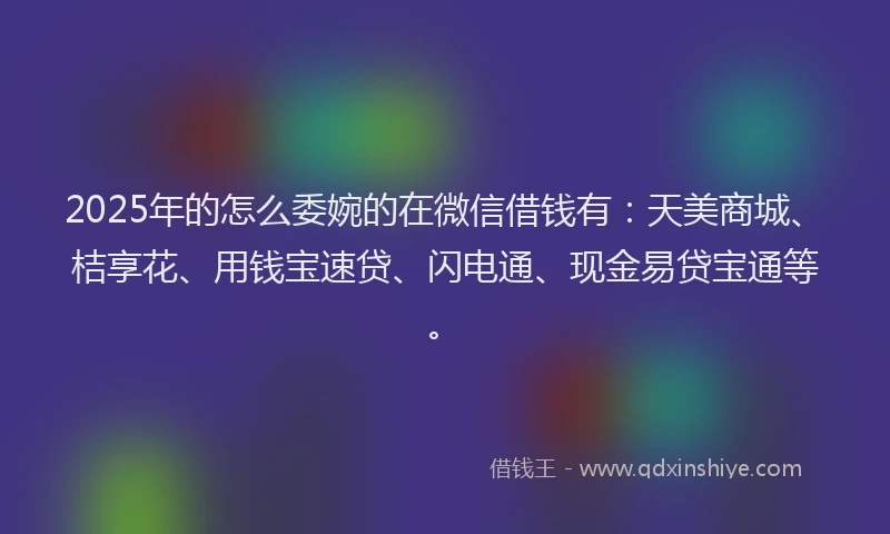 2025年的怎么委婉的在微信借钱有：天美商城、桔享花、用钱宝速贷、闪电通、现金易贷宝通等。