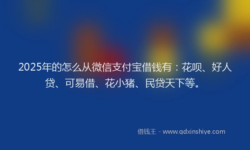 2025年的怎么从微信支付宝借钱有：花呗、好人贷、可易借、花小猪、民贷天下等。