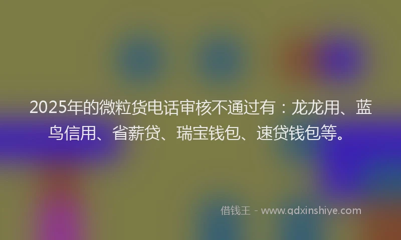 2025年的微粒货电话审核不通过有：龙龙用、蓝鸟信用、省薪贷、瑞宝钱包、速贷钱包等。