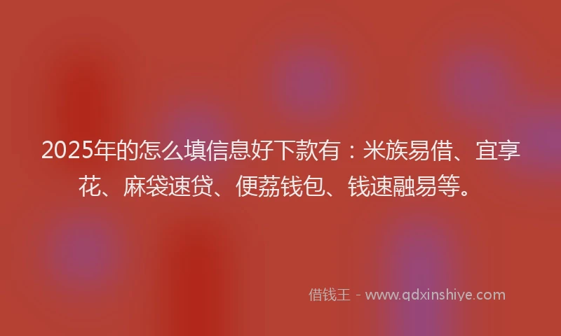 2025年的怎么填信息好下款有：米族易借、宜享花、麻袋速贷、便荔钱包、钱速融易等。