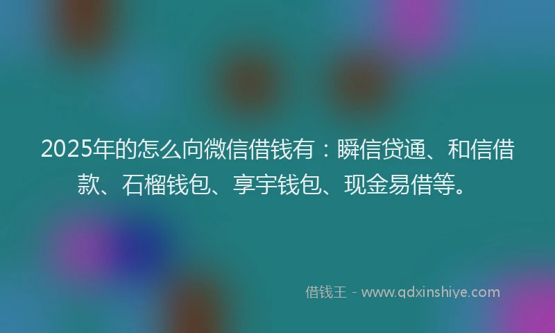2025年的怎么向微信借钱有：瞬信贷通、和信借款、石榴钱包、享宇钱包、现金易借等。