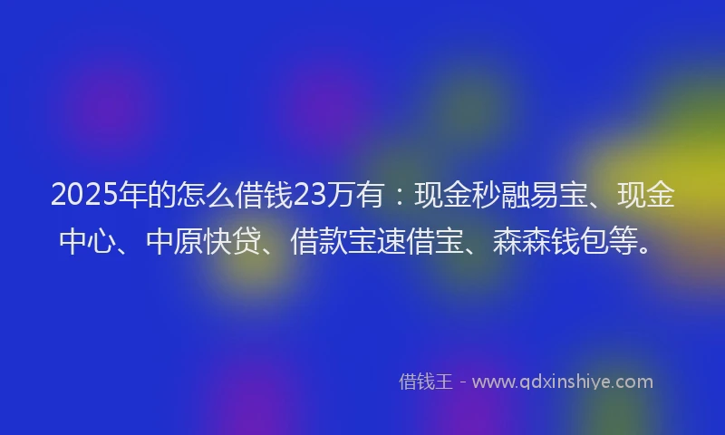 2025年的怎么借钱23万有：现金秒融易宝、现金中心、中原快贷、借款宝速借宝、森森钱包等。
