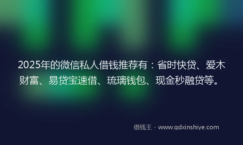 2025年的微信私人借钱推荐有：省时快贷、爱木财富、易贷宝速借、琉璃钱包、现金秒融贷等。