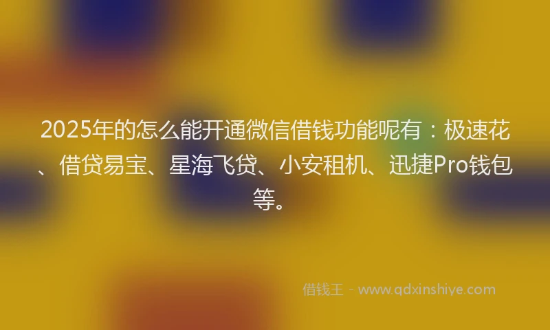 2025年的怎么能开通微信借钱功能呢有：极速花、借贷易宝、星海飞贷、小安租机、迅捷Pro钱包等。