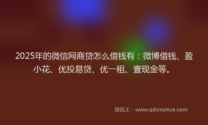 2025年的微信网商贷怎么借钱有：微博借钱、盈小花、优投易贷、优一租、壹现金等。