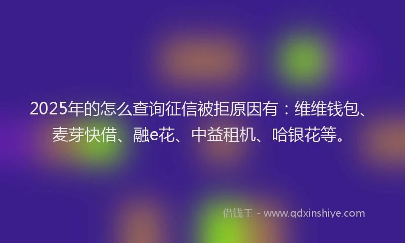 2025年的怎么查询征信被拒原因有：维维钱包、麦芽快借、融e花、中益租机、哈银花等。