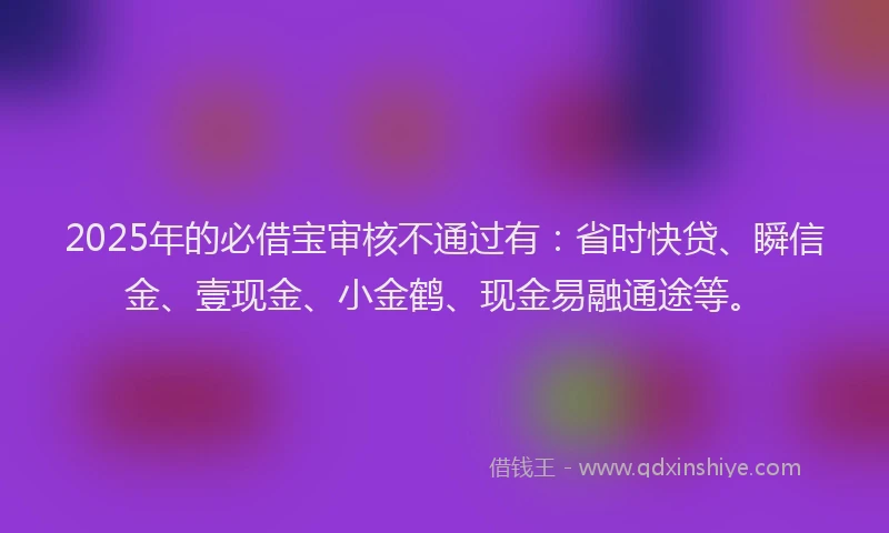 2025年的必借宝审核不通过有：省时快贷、瞬信金、壹现金、小金鹤、现金易融通途等。
