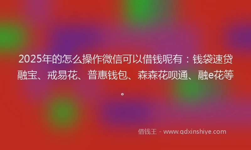 2025年的怎么操作微信可以借钱呢有：钱袋速贷融宝、戒易花、普惠钱包、森森花呗通、融e花等。
