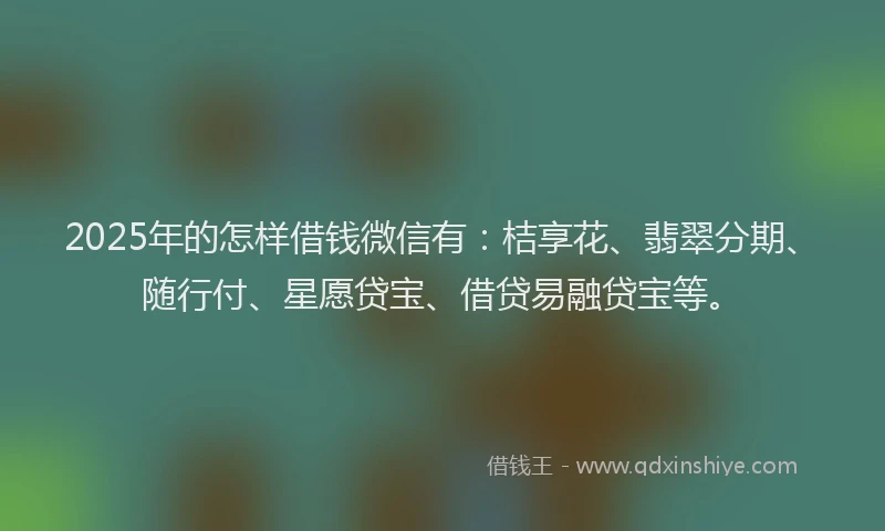 2025年的怎样借钱微信有：桔享花、翡翠分期、随行付、星愿贷宝、借贷易融贷宝等。