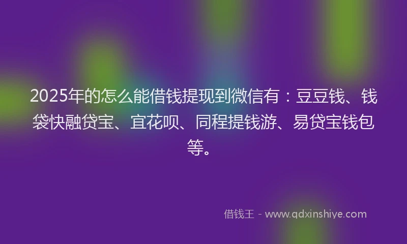 2025年的怎么能借钱提现到微信有：豆豆钱、钱袋快融贷宝、宜花呗、同程提钱游、易贷宝钱包等。