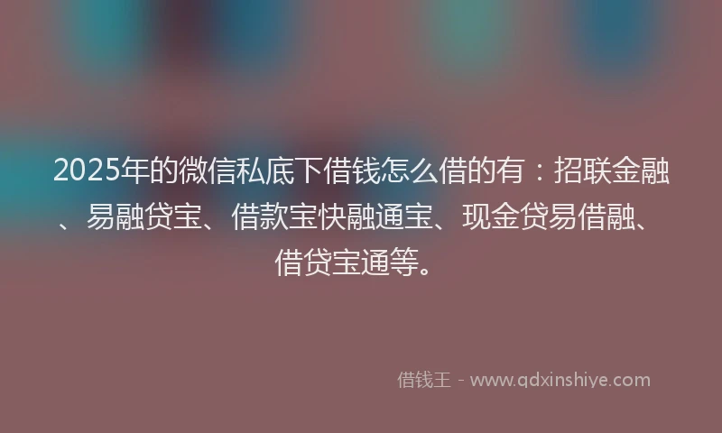 2025年的微信私底下借钱怎么借的有：招联金融、易融贷宝、借款宝快融通宝、现金贷易借融、借贷宝通等。