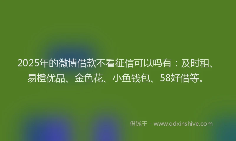 2025年的微博借款不看征信可以吗有：及时租、易橙优品、金色花、小鱼钱包、58好借等。