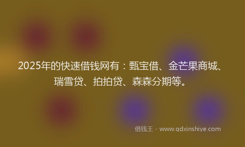 2025年的快速借钱网有：甄宝借、金芒果商城、瑞雪贷、拍拍贷、森森分期等。
