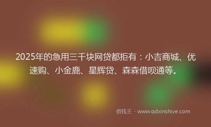 2025年的急用三千块网贷都拒有：小吉商城、优速购、小金鹿、星辉贷、森森借呗通等。