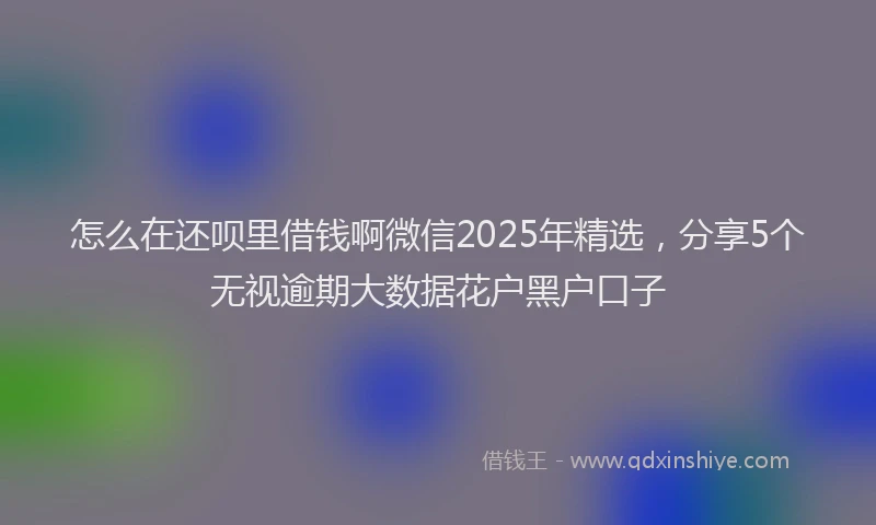 怎么在还呗里借钱啊微信2025年精选，分享5个无视逾期大数据花户黑户口子