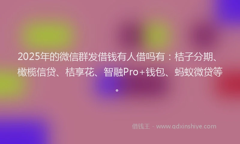 2025年的微信群发借钱有人借吗有：桔子分期、橄榄信贷、桔享花、智融Pro+钱包、蚂蚁微贷等。
