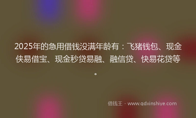 2025年的急用借钱没满年龄有：飞猪钱包、现金侠易借宝、现金秒贷易融、融信贷、快易花贷等。