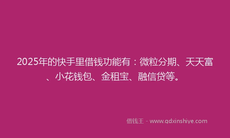 2025年的快手里借钱功能有：微粒分期、天天富、小花钱包、金租宝、融信贷等。