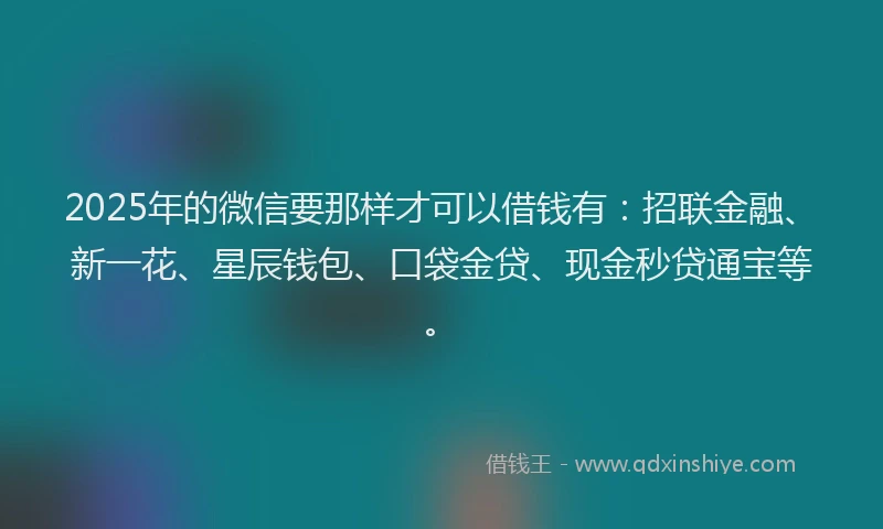 2025年的微信要那样才可以借钱有：招联金融、新一花、星辰钱包、口袋金贷、现金秒贷通宝等。