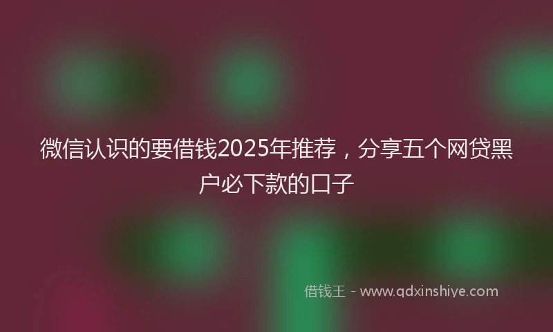 微信认识的要借钱2025年推荐，分享五个网贷黑户必下款的口子