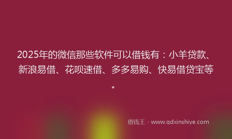 2025年的微信那些软件可以借钱有：小羊贷款、新浪易借、花呗速借、多多易购、快易借贷宝等。