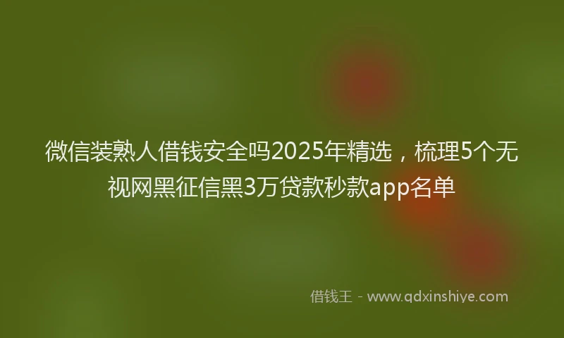 微信装熟人借钱安全吗2025年精选，梳理5个无视网黑征信黑3万贷款秒款app名单