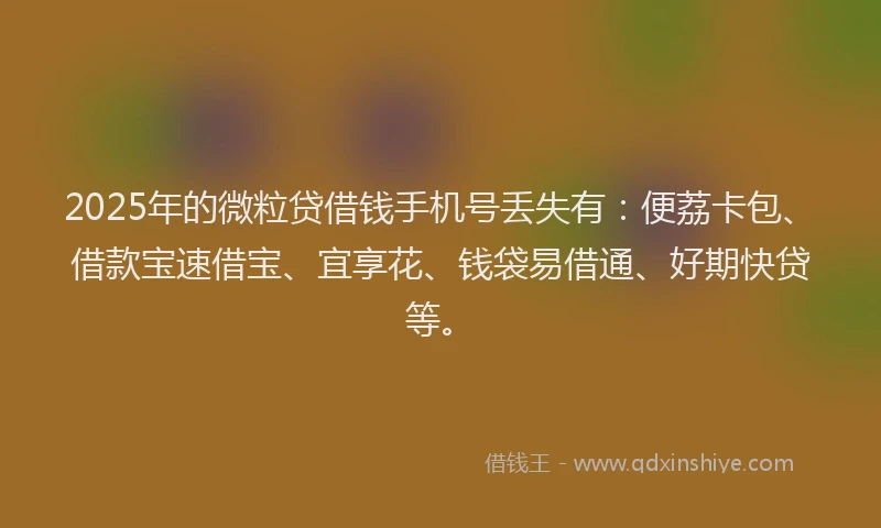 2025年的微粒贷借钱手机号丢失有：便荔卡包、借款宝速借宝、宜享花、钱袋易借通、好期快贷等。