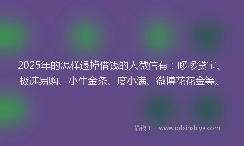 2025年的怎样退掉借钱的人微信有：哆哆贷宝、极速易购、小牛金条、度小满、微博花花金等。
