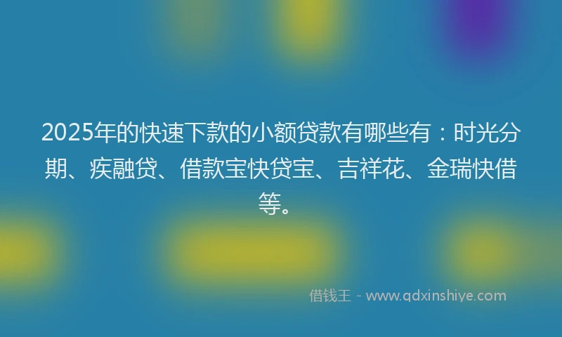 2025年的快速下款的小额贷款有哪些有：时光分期、疾融贷、借款宝快贷宝、吉祥花、金瑞快借等。