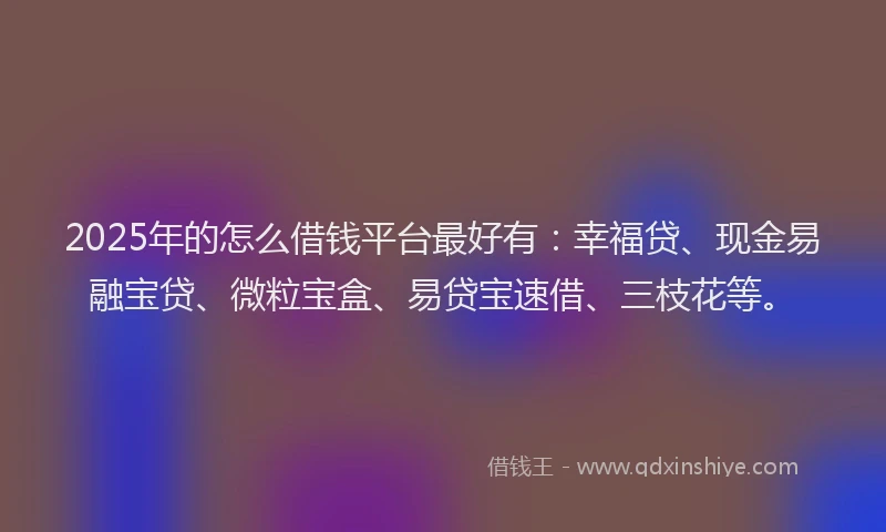2025年的怎么借钱平台最好有：幸福贷、现金易融宝贷、微粒宝盒、易贷宝速借、三枝花等。