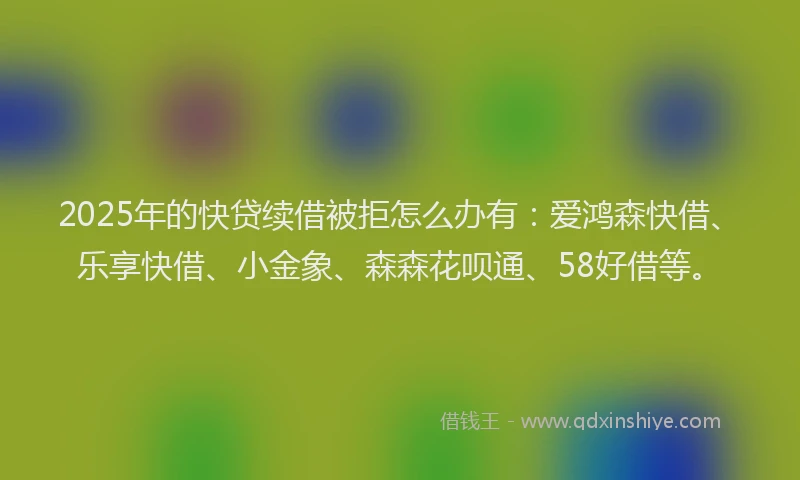 2025年的快贷续借被拒怎么办有：爱鸿森快借、乐享快借、小金象、森森花呗通、58好借等。