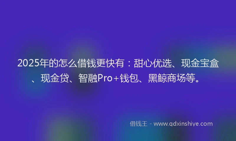 2025年的怎么借钱更快有：甜心优选、现金宝盒、现金贷、智融Pro+钱包、黑鲸商场等。