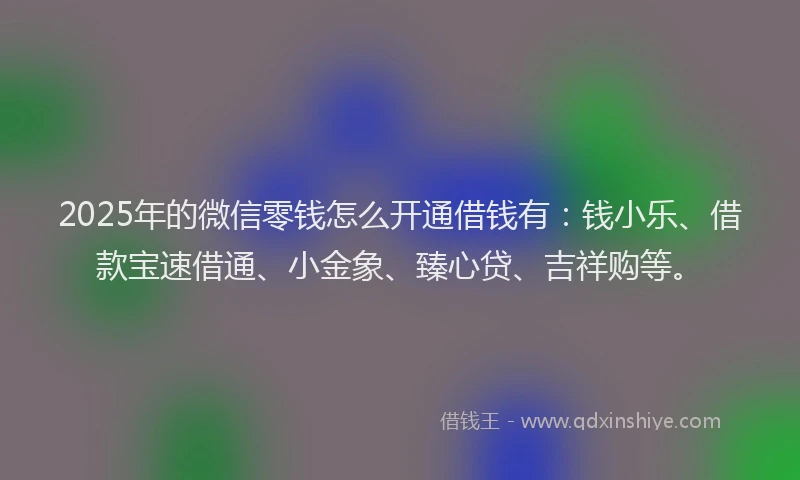 2025年的微信零钱怎么开通借钱有：钱小乐、借款宝速借通、小金象、臻心贷、吉祥购等。