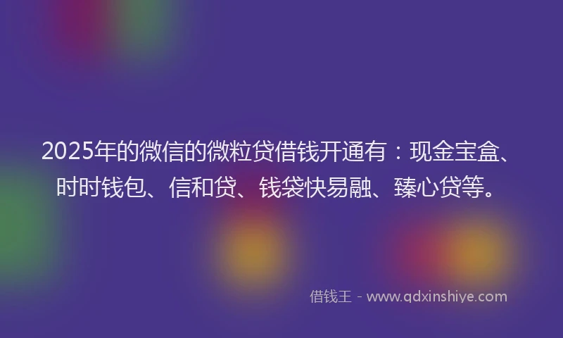 2025年的微信的微粒贷借钱开通有：现金宝盒、时时钱包、信和贷、钱袋快易融、臻心贷等。