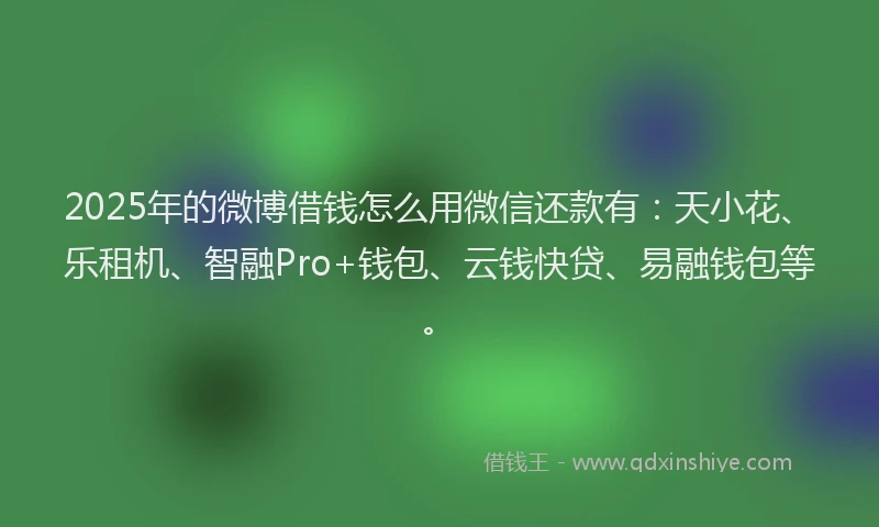 2025年的微博借钱怎么用微信还款有：天小花、乐租机、智融Pro+钱包、云钱快贷、易融钱包等。