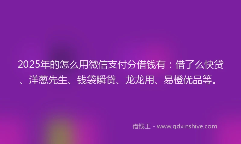 2025年的怎么用微信支付分借钱有：借了么快贷、洋葱先生、钱袋瞬贷、龙龙用、易橙优品等。