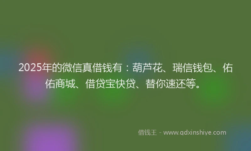 2025年的微信真借钱有：葫芦花、瑞信钱包、佑佑商城、借贷宝快贷、替你速还等。