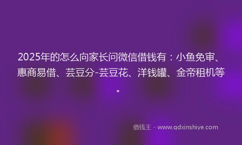2025年的怎么向家长问微信借钱有：小鱼免审、惠商易借、芸豆分-芸豆花、洋钱罐、金帝租机等。