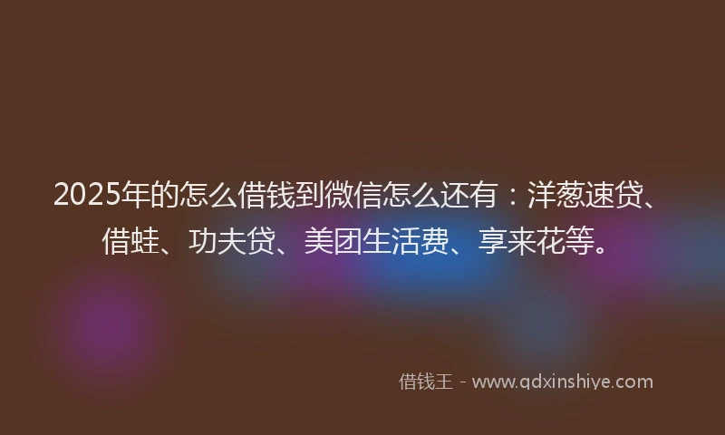 2025年的怎么借钱到微信怎么还有：洋葱速贷、借蛙、功夫贷、美团生活费、享来花等。