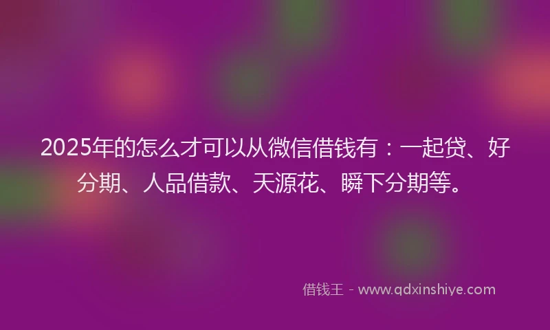 2025年的怎么才可以从微信借钱有：一起贷、好分期、人品借款、天源花、瞬下分期等。